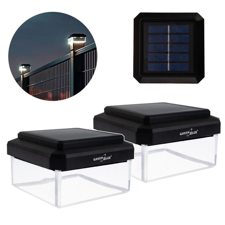 GreenBlue LED-Solarlampe für Pfosten, 100 x 100 mm, Briefumschlag-Abdeckung, 3200 K, GB128 WW, 2 Stück
