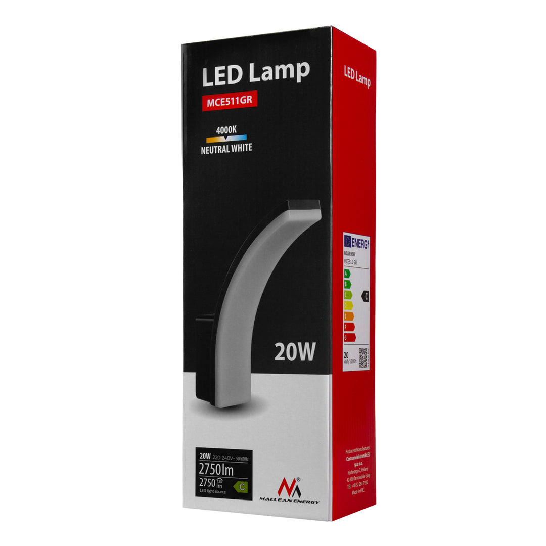 Maclean LED-Leuchte, Farbe: Grau, 20 W, IP65, 2750 lm, Lichtfarbe: Neutralweiß (4000 K), MCE511 GR, 2 Stück