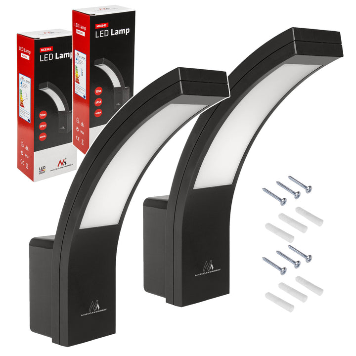 Maclean LED-Fassadenleuchte, 800 lm, IP54, 10 W, Tageslichtweiß (4000 K), Farbe: Schwarz, MCE343 B, 2 Stück