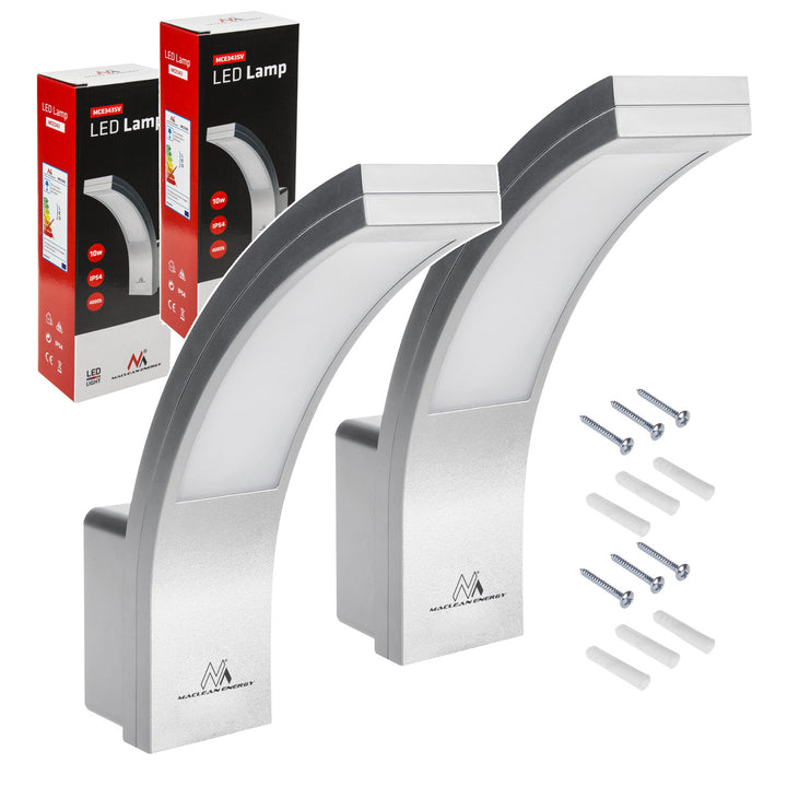 Maclean LED-Fassadenleuchte, 800 lm, IP54, 10 W, Tageslichtweiß (4000 K), silberfarben, MCE343 SV, 2 Stück