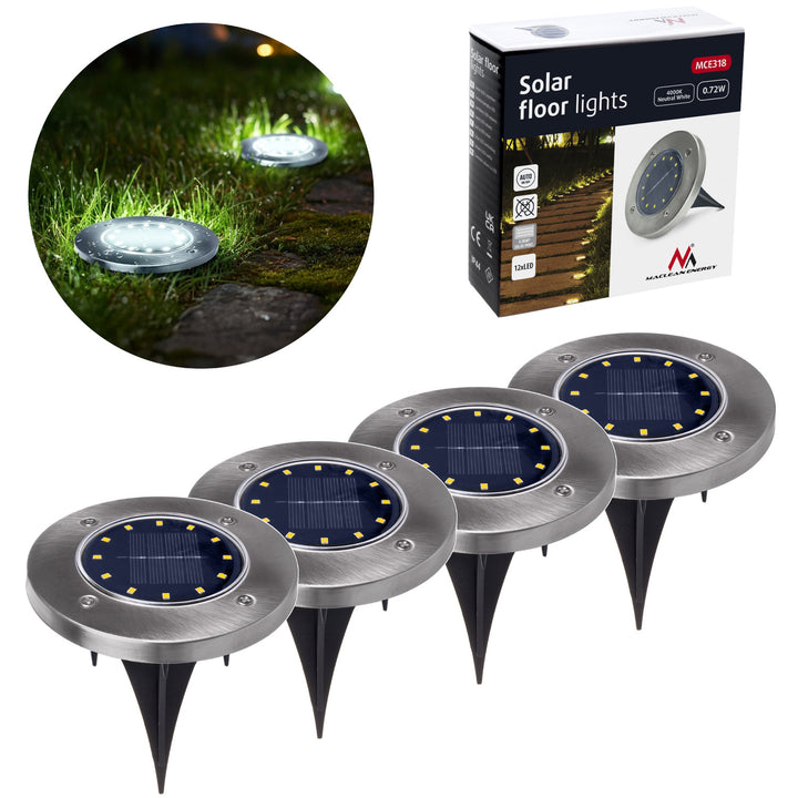 Maclean IP44 Solar-LED-Garten-Einfahrtsleuchte, 12 SMD-LEDs, 4000 K, Ni-MH 600 mAh, 0,7 W, MCE318, 4 Stück