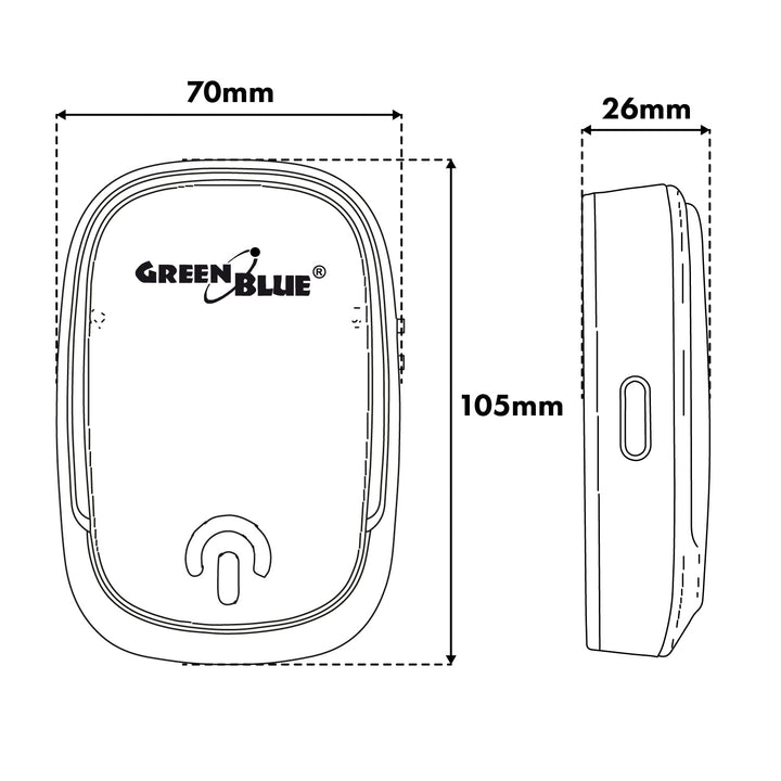 GreenBlue Funk-Türklingel, 38 Melodien, 90 dB, schwarz, Reichweite bis zu 200 m, GB404 B