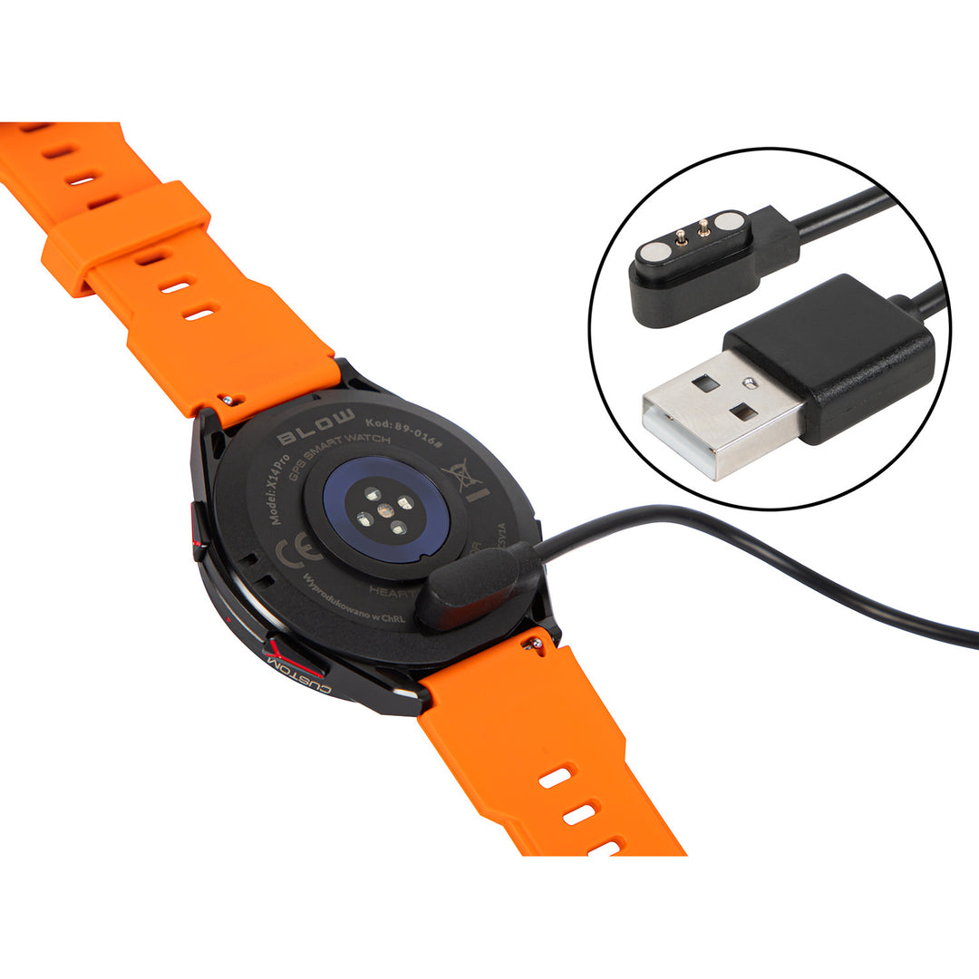 Smartwatch BLOW X14 Pro, 1,43"-AMOLED-Display, 490-mAh-Akku, GPS, 4 GB RAM und 256 MB Speicher, Gesundheitsfunktionen, 2 Armbandfarben, 89-016#