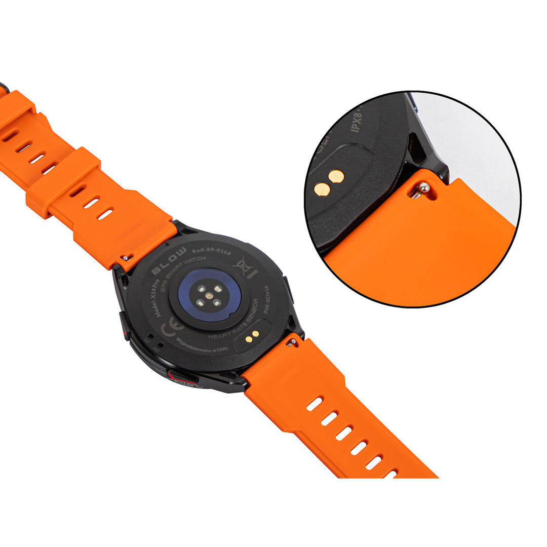 Smartwatch BLOW X14 Pro, 1,43"-AMOLED-Display, 490-mAh-Akku, GPS, 4 GB RAM und 256 MB Speicher, Gesundheitsfunktionen, 2 Armbandfarben, 89-016#