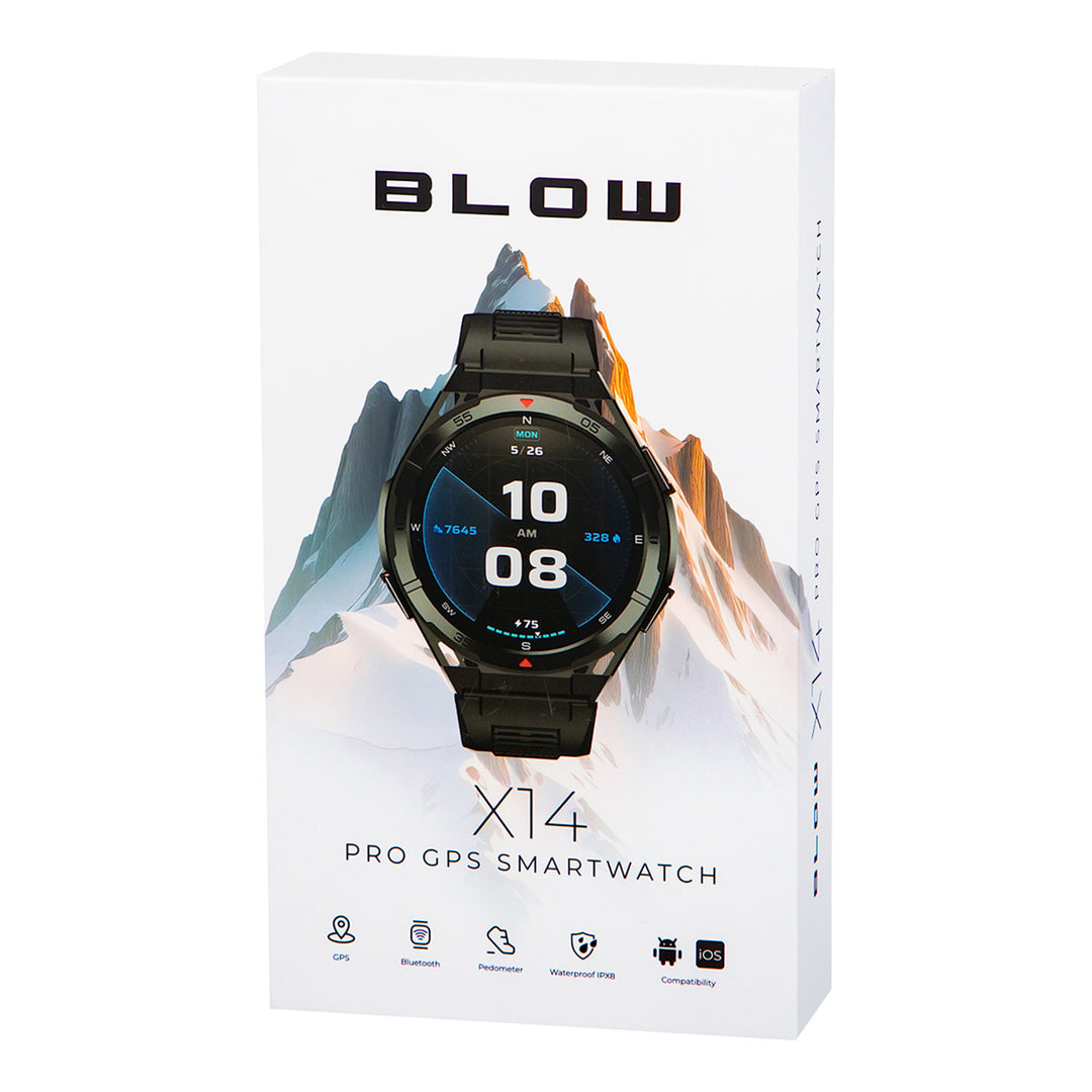 Smartwatch BLOW X14 Pro, 1,43"-AMOLED-Display, 490-mAh-Akku, GPS, 4 GB RAM und 256 MB Speicher, Gesundheitsfunktionen, 2 Armbandfarben, 89-016#