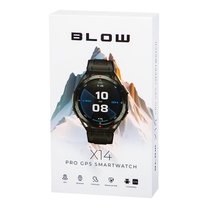 Smartwatch BLOW X14 Pro, 1,43"-AMOLED-Display, 490-mAh-Akku, GPS, 4 GB RAM und 256 MB Speicher, Gesundheitsfunktionen, 2 Armbandfarben, 89-016#