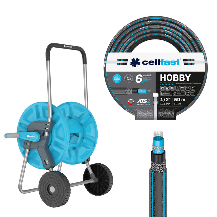 Schlauchwagen Cellfast Aluplus 1/2" 60 m + Gartenschlauch Cellfast Hobby ATS2 1/2" 50 m