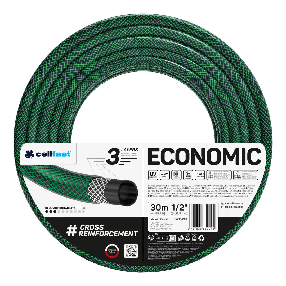 Cellfast Aluplus Schlauchwagen 1/2" 60 m + Cellfast Economic Gartenschlauch 1/2" 30 m