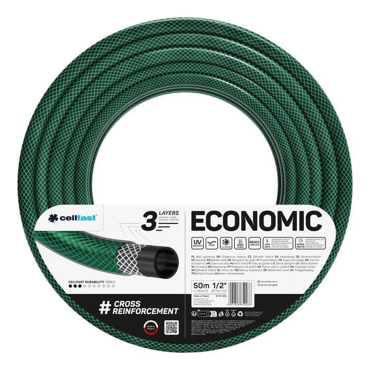 Cellfast Aluplus Schlauchwagen 1/2" 60 m + Cellfast Economic Gartenschlauch 1/2" 50 m