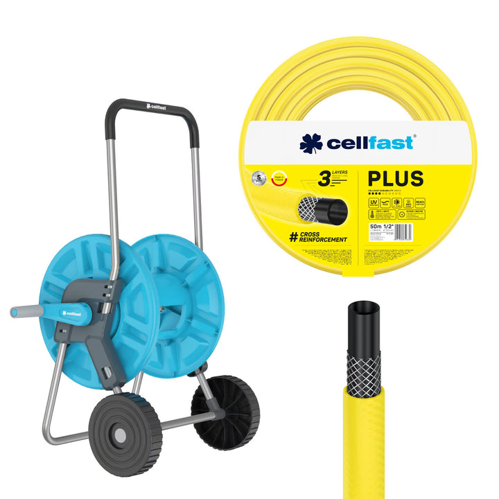 Schlauchwagen Cellfast Aluplus 1/2" 60 m + Gartenschlauch Cellfast Plus 1/2" 50 m