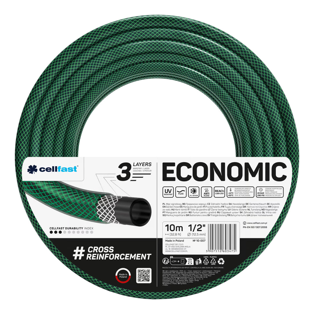 Cellfast Aluplus Schlauchwagen 1/2" 60 m + Cellfast Economic Gartenschlauch 1/2" 10 m + Set mit Cellfast Basic Sprühkopf 1/2"