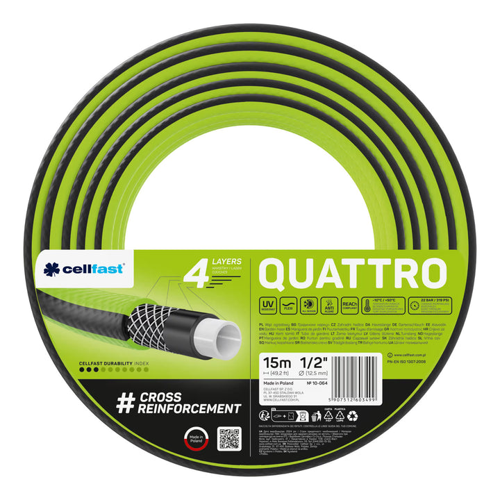 Cellfast Aluplus Schlauchwagen 1/2" 60 m + Cellfast Quattro Gartenschlauch 1/2" 15 m + Set mit Cellfast Basic Sprühkopf 1/2"