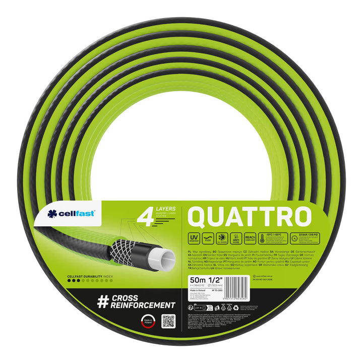 Cellfast Aluplus Schlauchwagen 1/2" 60 m + Cellfast Quattro Gartenschlauch 1/2" 50 m + Set mit Cellfast Basic Sprühkopf 1/2"