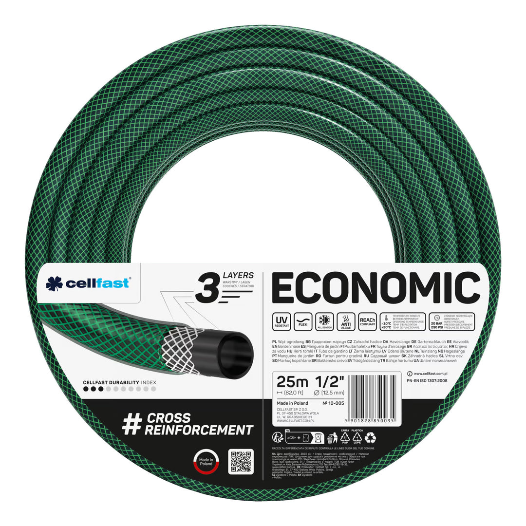 Cellfast Aluplus Schlauchwagen 1/2" 60 m + Cellfast Economic Gartenschlauch 1/2" 25 m + Set mit Cellfast Basic Sprühkopf 1/2"