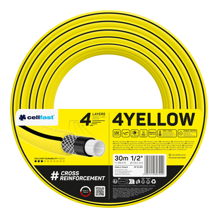 Cellfast Aluplus Schlauchwagen 1/2" 60 m + Cellfast 4YELLOW Gartenschlauch 1/2" 30 m + Set mit Cellfast Basic Sprühkopf 1/2"