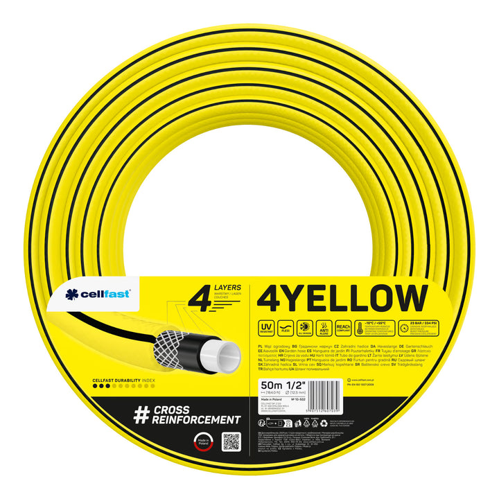 Cellfast Aluplus Schlauchwagen 1/2" 60 m + Cellfast 4YELLOW Gartenschlauch 1/2" 50 m + Set mit Cellfast Basic Sprühkopf 1/2"