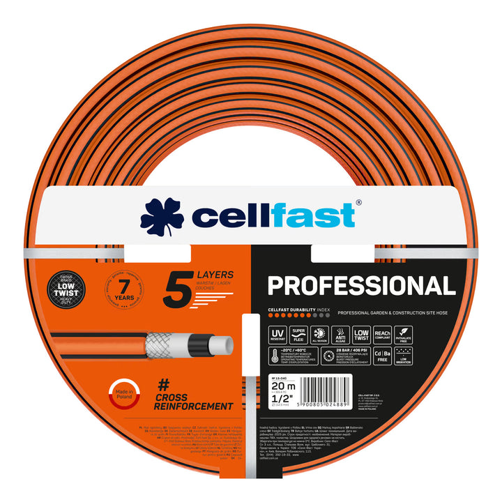 Cellfast Aluplus Schlauchwagen 1/2" 60 m + Cellfast Gartenschlauch PROFESSIONAL 1/2" 20 m + Set mit Cellfast Basic Sprühkopf 1/2"