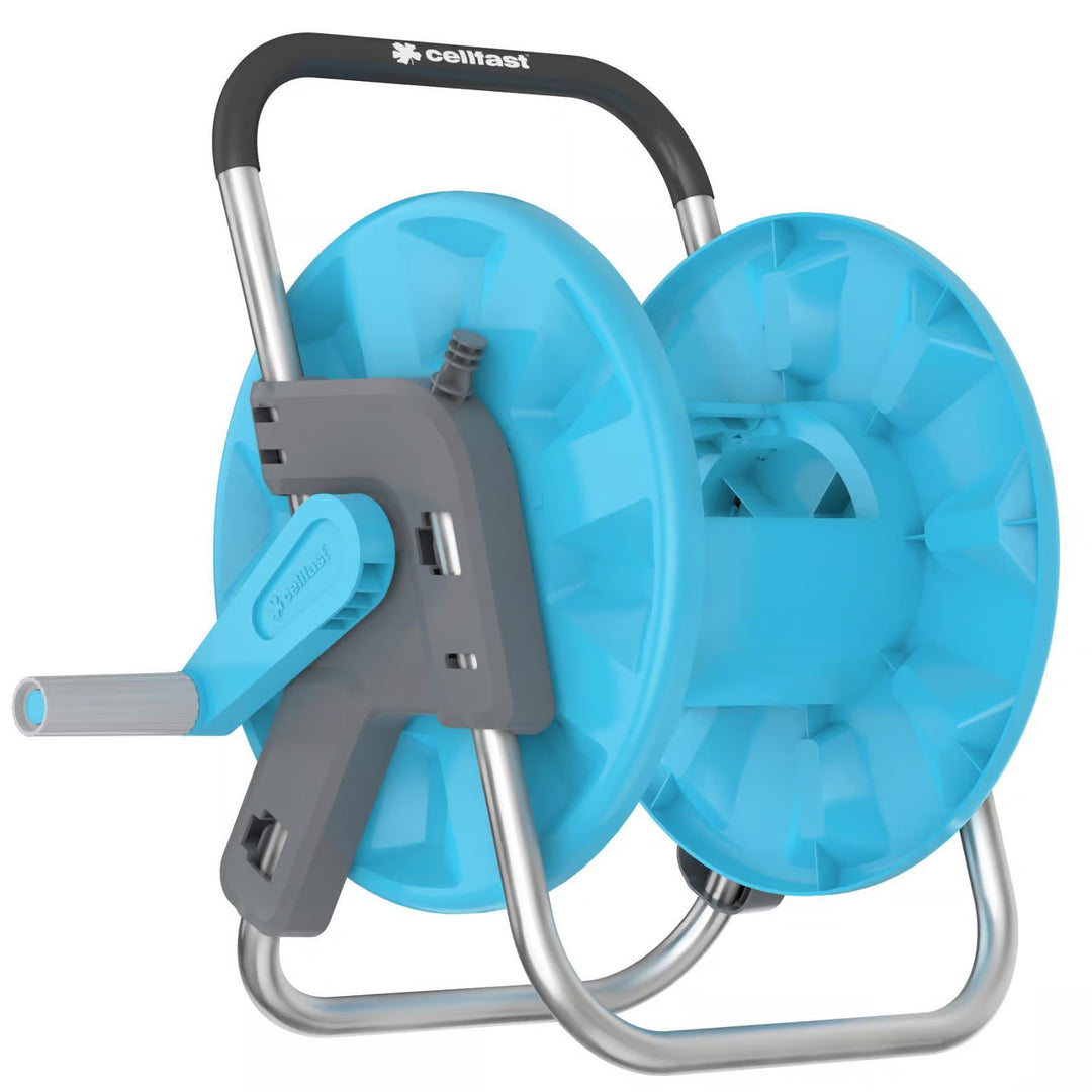 Cellfast Economic Gartenschlauch 1/2" 30 m + Ständer, Anschluss mit 3/4"-Innengewinde, Durchgangs- und Anschlag-Schnellkupplung 1/2" + gerader Sprühkopf Cellfast Economic