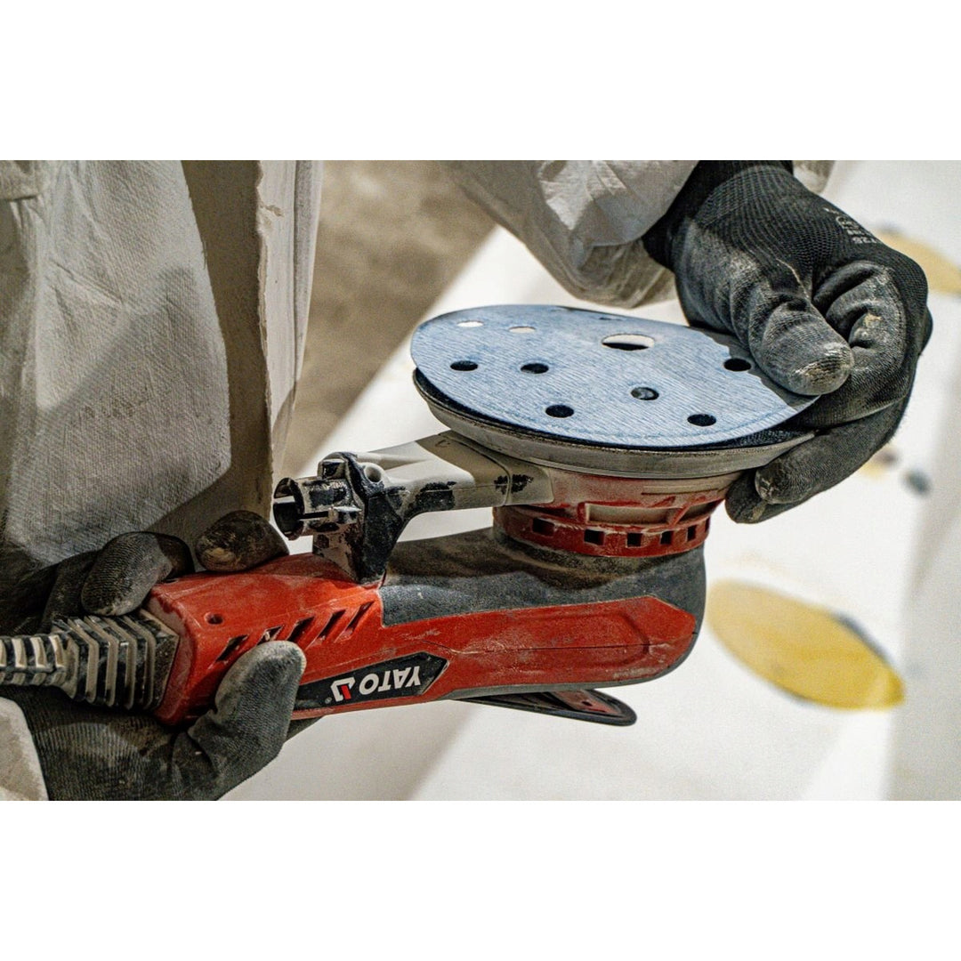 Yato Exzenterschleifer, 150 mm, Leistung 350 W, Drehzahl 4000–10000 U/min, Kabellänge 3 m, Anschlussmöglichkeit für einen Staubsauger, YT-82206