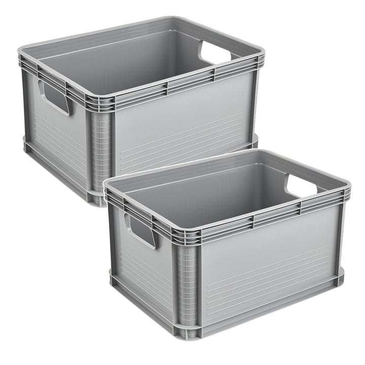 Transportbehälter von Robert Keeeper, Fassungsvermögen 20 l, grau, lebensmittelecht, leicht und robust, Tragkraft bis zu 30 kg, 2 Stück