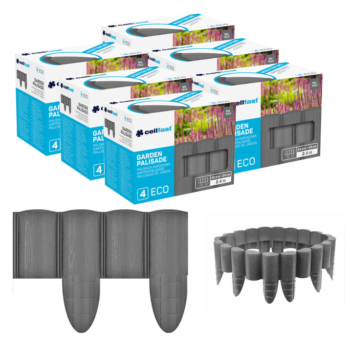Cellfast-Gartenzaun, Holzoptik, frostbeständig, Länge 14,4 m, Farbe Graphit, 34-054