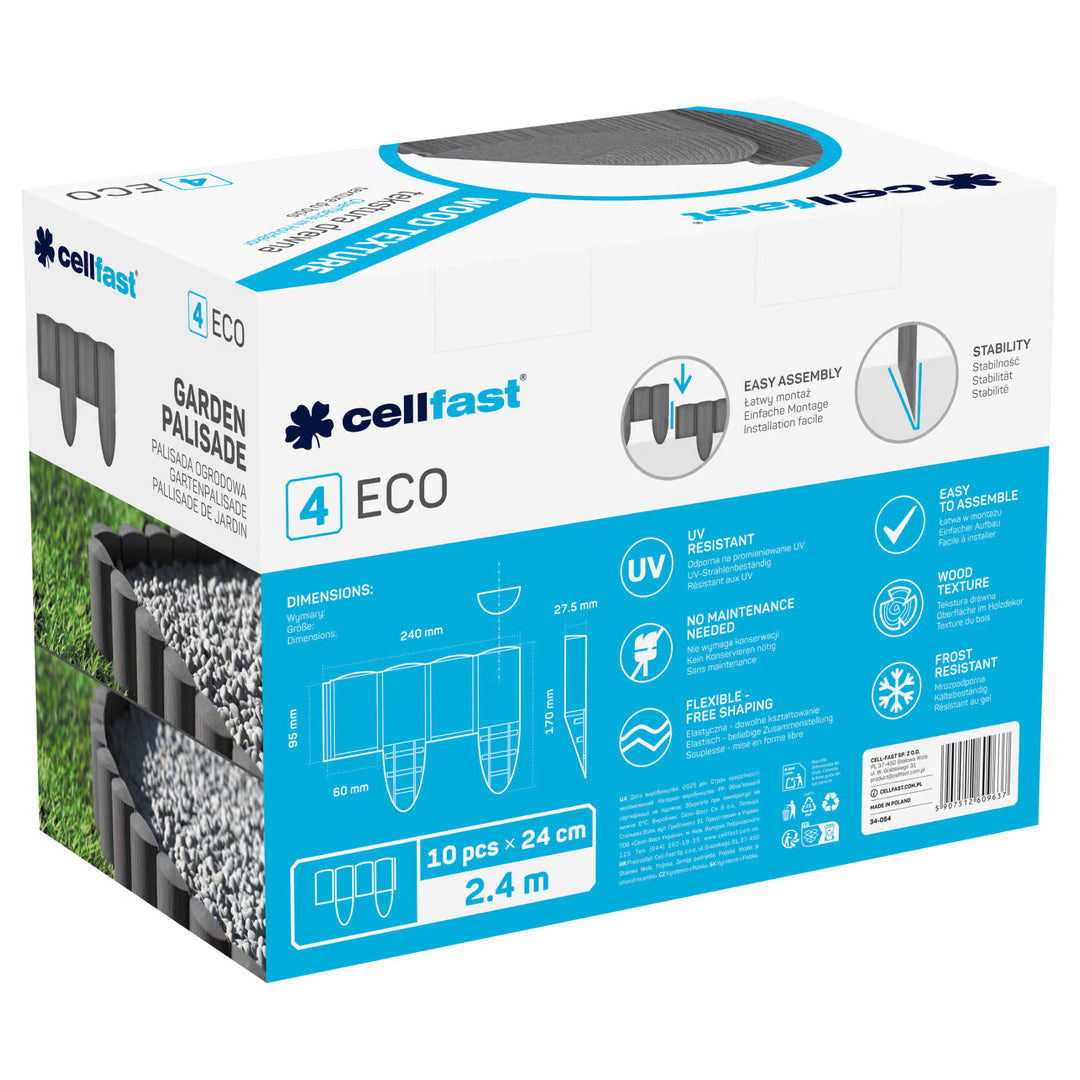Cellfast-Gartenzaun, Holzoptik, frostbeständig, Länge 21,6 m, Farbe Graphit, 34-054