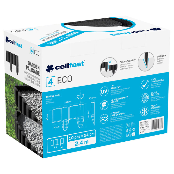 Cellfast-Gartenzaun, Holzoptik, frostbeständig, Länge 14,4 m, Farbe Anthrazit, 34-032