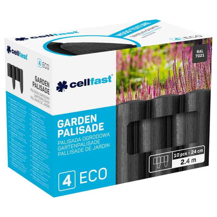 Cellfast-Gartenzaun, Holzoptik, frostbeständig, Länge 21,6 m, Farbe Anthrazit, 34-032