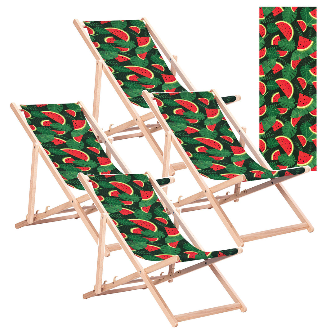 Klassischer Liegestuhl aus Buchenholz GreenBlue GB183 mit Wassermelonen-Aufdruck, 4 Stück