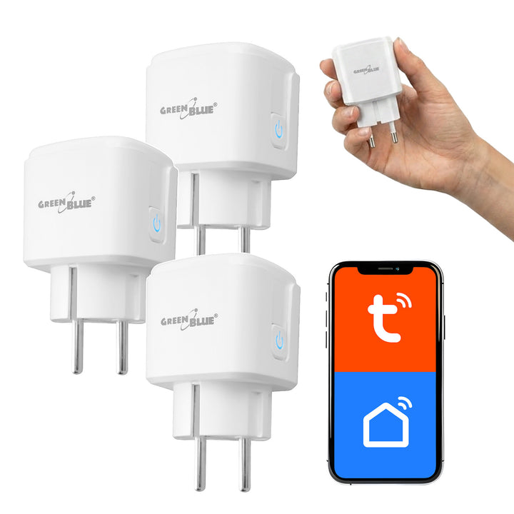 Ferngesteuerte WLAN-Steckdose von GreenBlue, Android/iOS/Alexa/Google Home, Timer, Leistungsmesser, max. 16 A/3840 W, GB735 W, 3 Stück