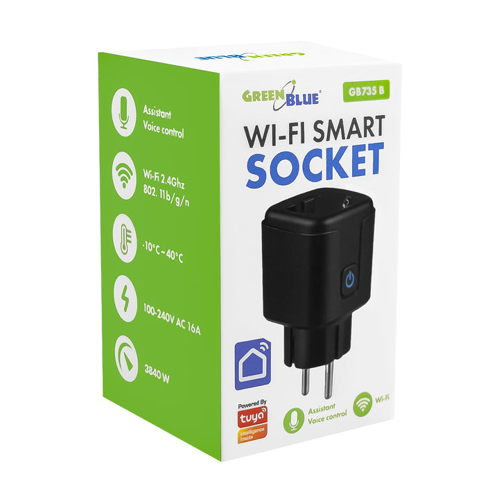 Ferngesteuerte WLAN-Steckdose von GreenBlue, Android/iOS/Alexa/Google Home, Timer, Leistungsmesser, max. 16 A/3840 W, GB735 B, 3 Stück