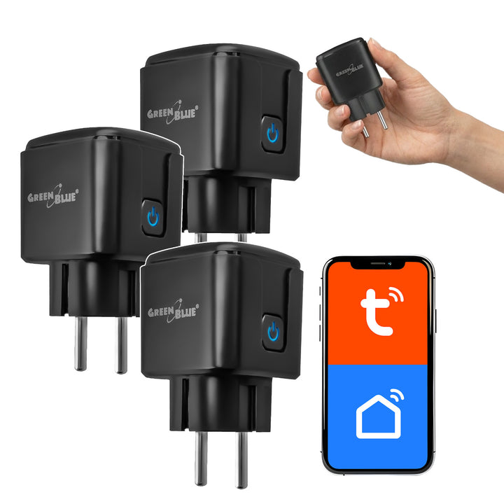 Ferngesteuerte WLAN-Steckdose von GreenBlue, Android/iOS/Alexa/Google Home, Timer, Leistungsmesser, max. 16 A/3840 W, GB735 B, 3 Stück