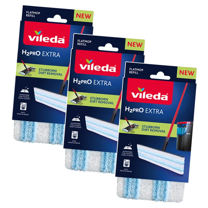 Vileda H2prO Flachmopp-Einsatz, aus Mikrofaser, maschinenwaschbar, 175786, 3 Stück
