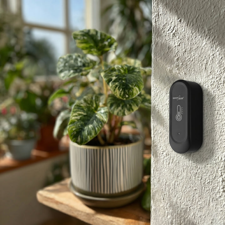 GreenBlue WLAN-Außensensor für Temperatur und Luftfeuchtigkeit, Android/iOS, 3,0 V DC, LR03x2, IP65, GB741 + 2x R-03 LR03 AAA-Alkalibatterie von Varta Industrial 4003