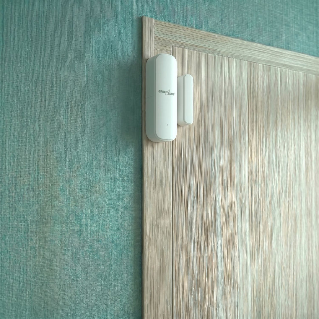 Drahtloser Reed-Schalter / WLAN-Öffnungssensor GreenBlue, Android/iOS, für Türen / Fenster, 3,0 V DC, LR03x2, GB479 W + 2x R-03 LR03 AAA-Alkalibatterie Varta Industrial 4003