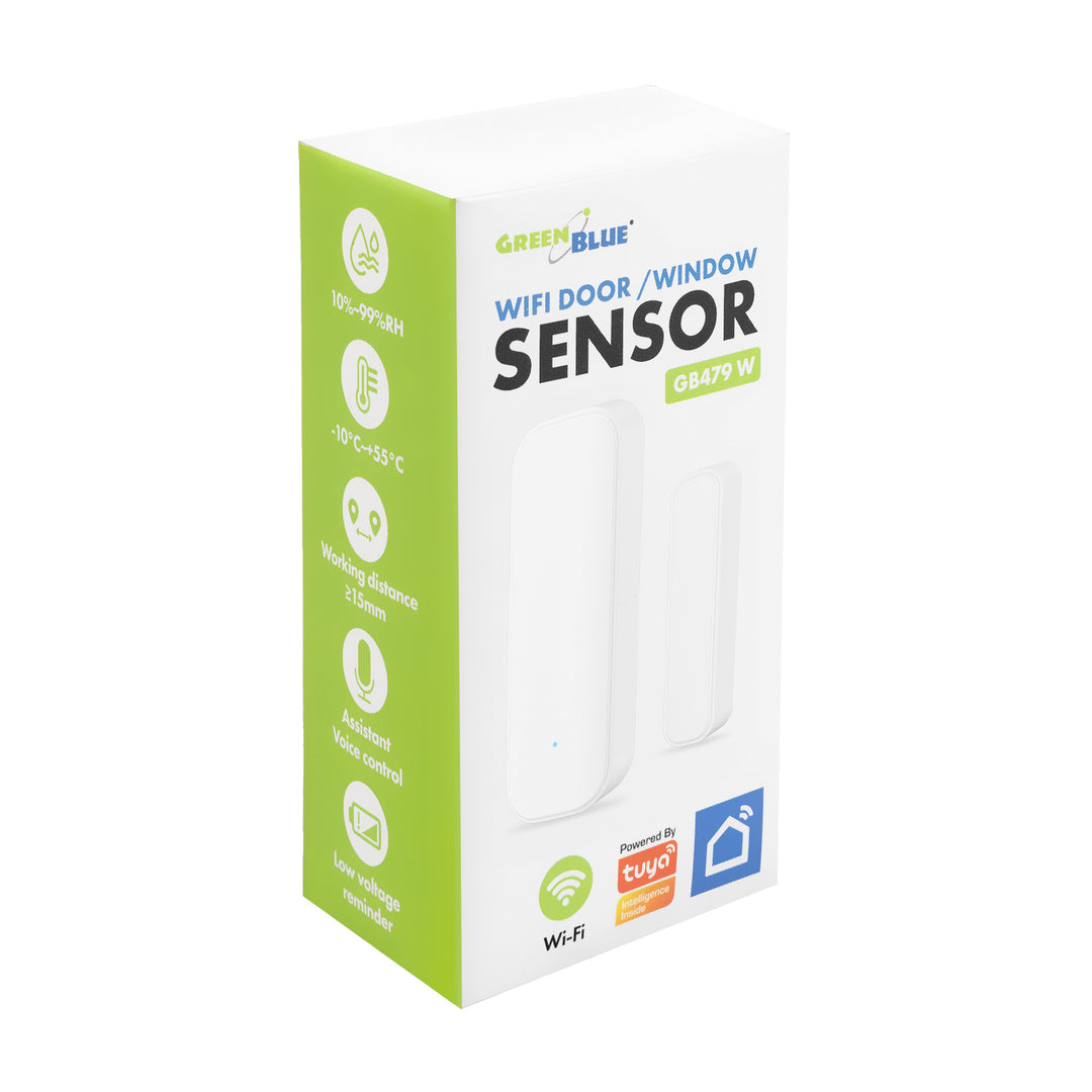 Drahtloser Reed-Schalter / WLAN-Öffnungssensor von GreenBlue, Android/iOS, für Türen / Fenster, 3,0 V DC, LR03x2, GB479, 2 Stück  + 4x AAA-Alkalibatterie Varta Industrial 4003