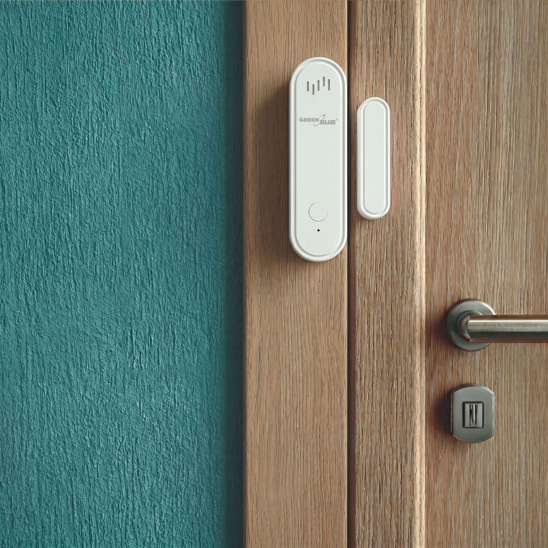 Drahtloser Reed-Schalter / WLAN-Öffnungssensor von GreenBlue, Android/iOS, für Türen / Fenster, 3,0 V DC, LR03x2, mit Alarm, GB478 + 2x R-03 LR03 AAA-Alkalibatterie von Varta Industrial 4003