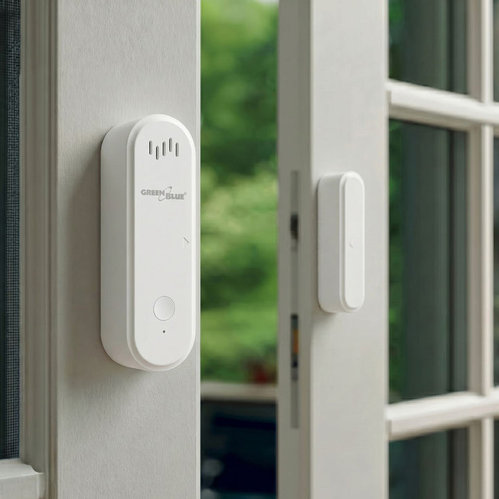 Drahtloser Reed-Schalter / WLAN-Öffnungssensor von GreenBlue, Android/iOS, für Türen / Fenster, 3,0 V DC, LR03x2, mit Alarm, GB478 + 2x R-03 LR03 AAA-Alkalibatterie von Varta Industrial 4003
