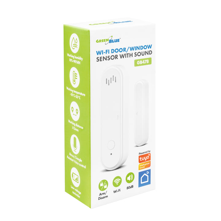 Drahtloser Reed-Schalter / WLAN-Öffnungssensor von GreenBlue, Android/iOS, für Türen / Fenster, 3,0 V DC, LR03x2, mit Alarm, GB478, 2 Stück + 4x AAA-Alkalibatterie Varta Industrial 4003