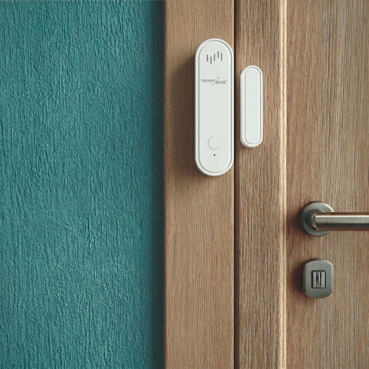 Drahtloser Reed-Schalter / WLAN-Öffnungssensor von GreenBlue, Android/iOS, für Türen / Fenster, 3,0 V DC, LR03x2, mit Alarm, GB478, 2 Stück + 4x AAA-Alkalibatterie Varta Industrial 4003