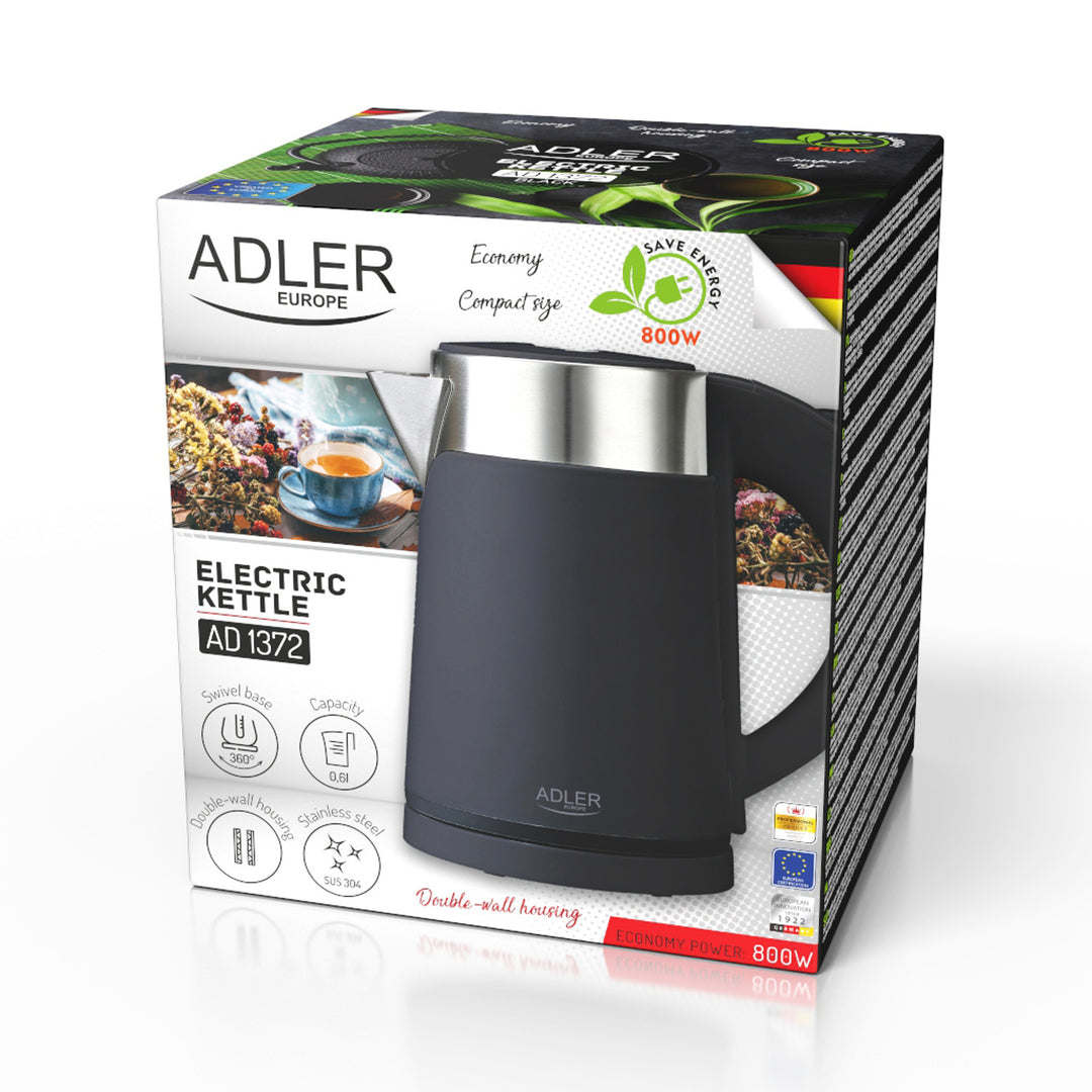 Adler-Wasserkocher, aus Metall, 0,6 l, leise, 800 W, schwarz. AD 1372