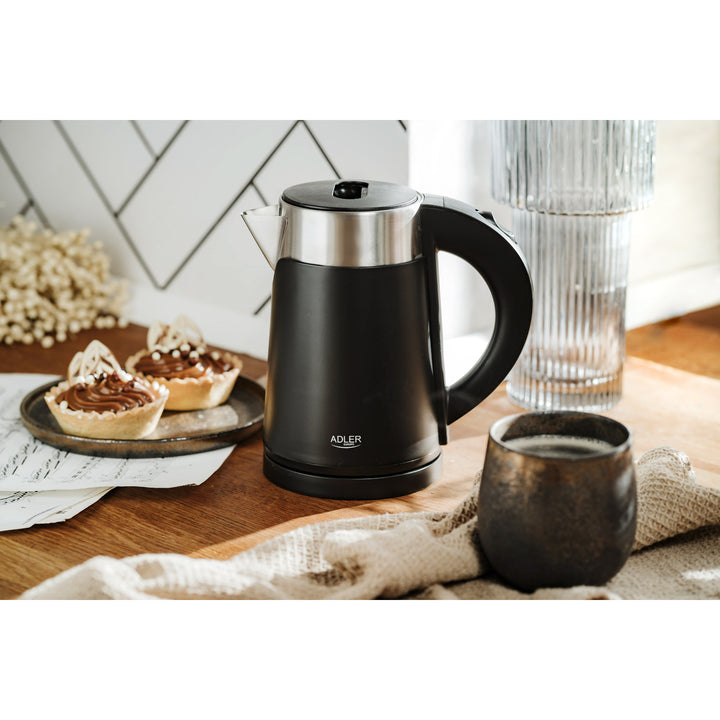 Adler-Wasserkocher, aus Metall, 0,6 l, leise, 800 W, schwarz. AD 1372