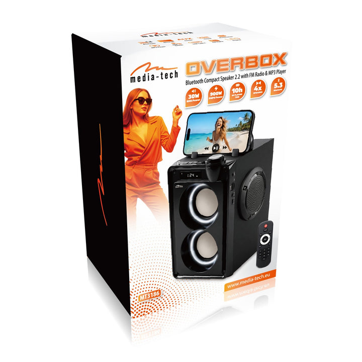 Tragbarer Bluetooth-Lautsprecher OVERBOX MT3186, UKW-Radio, SD-Karten- und USB-Unterstützung, RMS-Leistung 30 W, Mediatech