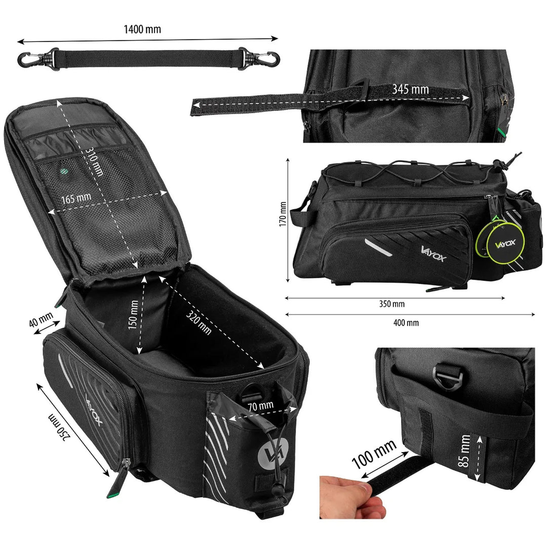 Tasche, Fahrradtasche für den Gepäckträger, hinten, Fassungsvermögen 12 l, wasserdicht, Vayox