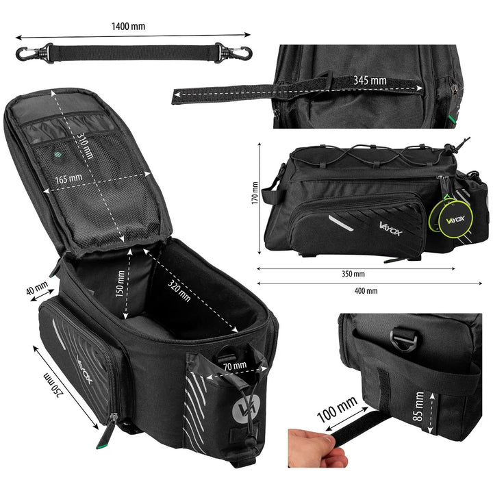 Tasche, Fahrradtasche für den Gepäckträger, hinten, Fassungsvermögen 12 l, wasserdicht, Vayox