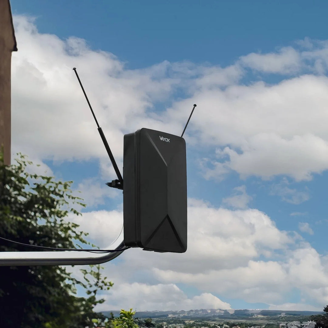 Aktive Antenne, Zimmerantenne, Innenantenne, Außenantenne, DVB-T2, terrestrisches 4K-Fernsehen, Vayox