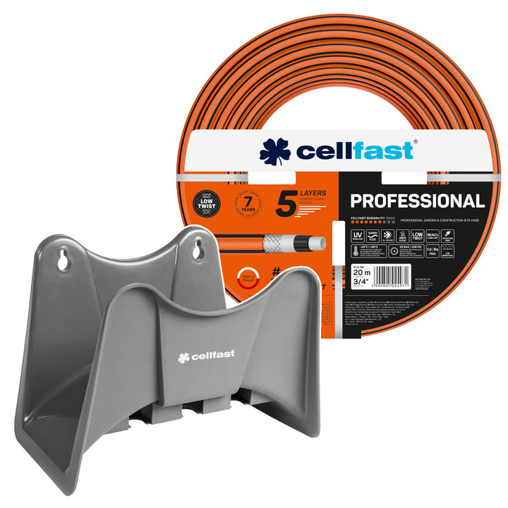 Cellfast-Gartenschlauch, PROFESSIONAL 3/4" 20 m + Cellfast-Schlauchhalter, grau