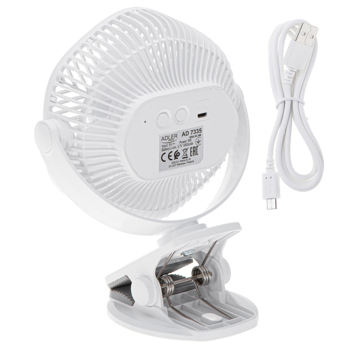 5"/12,7 cm Akku-Ventilator mit Clip – USB / LED, AD 7335, Adler
