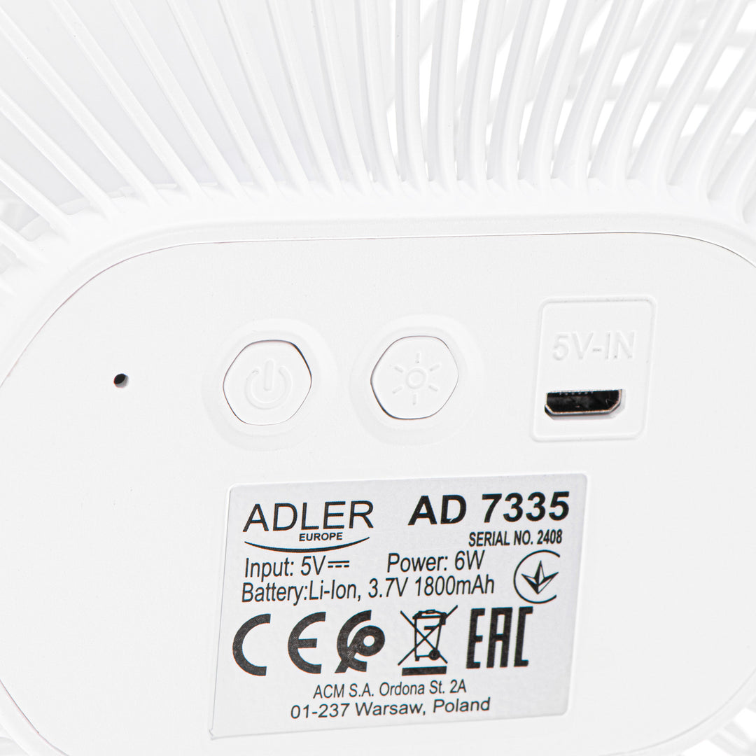 5"/12,7 cm Akku-Ventilator mit Clip – USB / LED, AD 7335, Adler