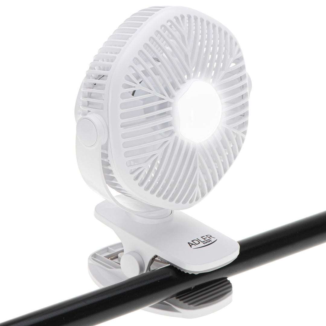 5"/12,7 cm Akku-Ventilator mit Clip – USB / LED, AD 7335, Adler
